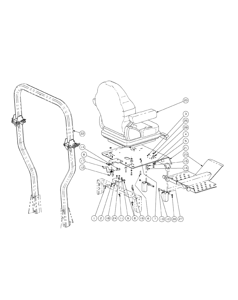 Seat And Floor Panel Assembly Diagram and Parts List for S7237-KW 53AI8DU8050-37HP Cub Cadet Lawn Tractor